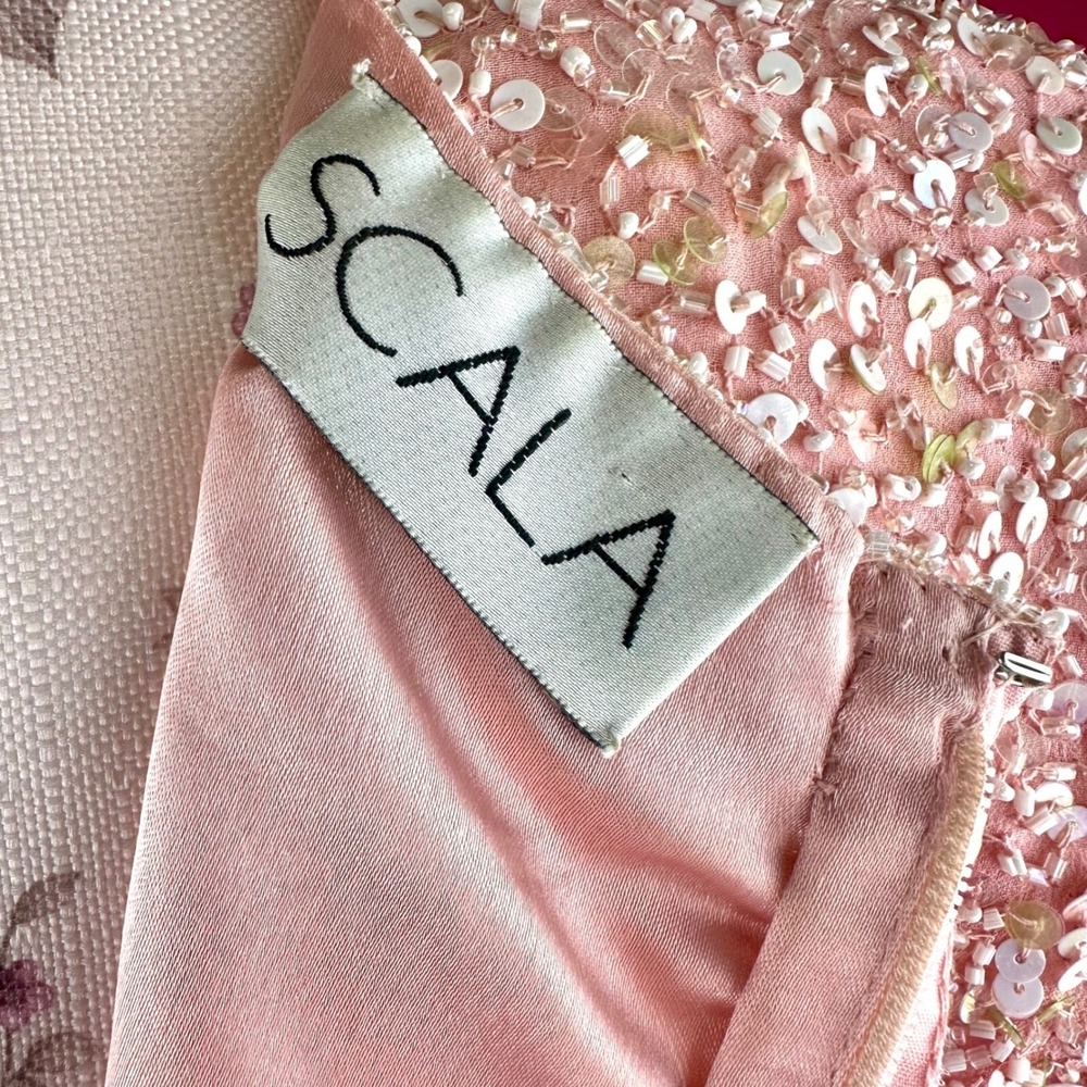 Pink Sequin Date Night Top Vintage Scala Silk Beaded Romantic Valentine Large - Picture 16 of 17